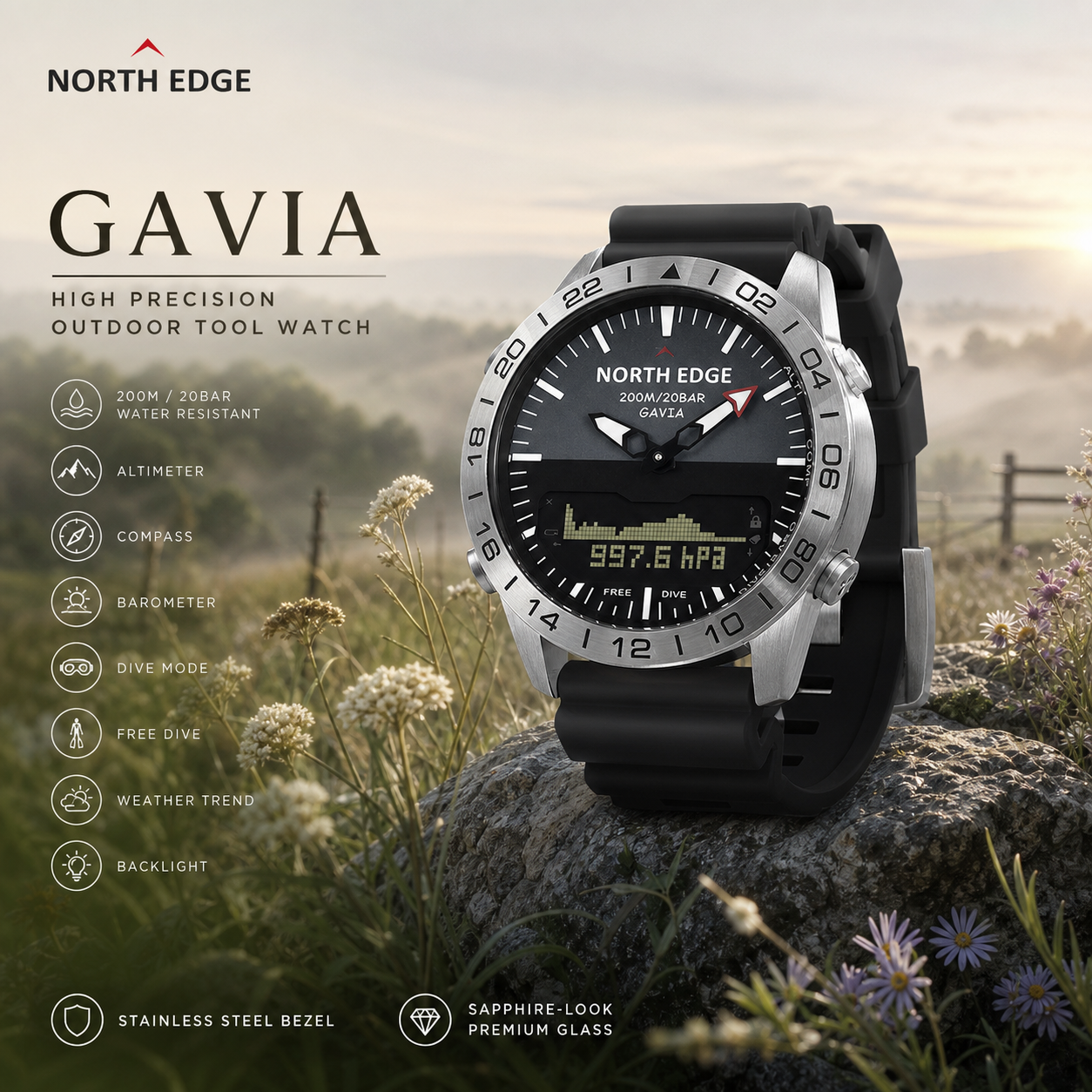 Smartwatch Army Watches For Men - NORTH EDGE Heren duikhorloge Militair leger