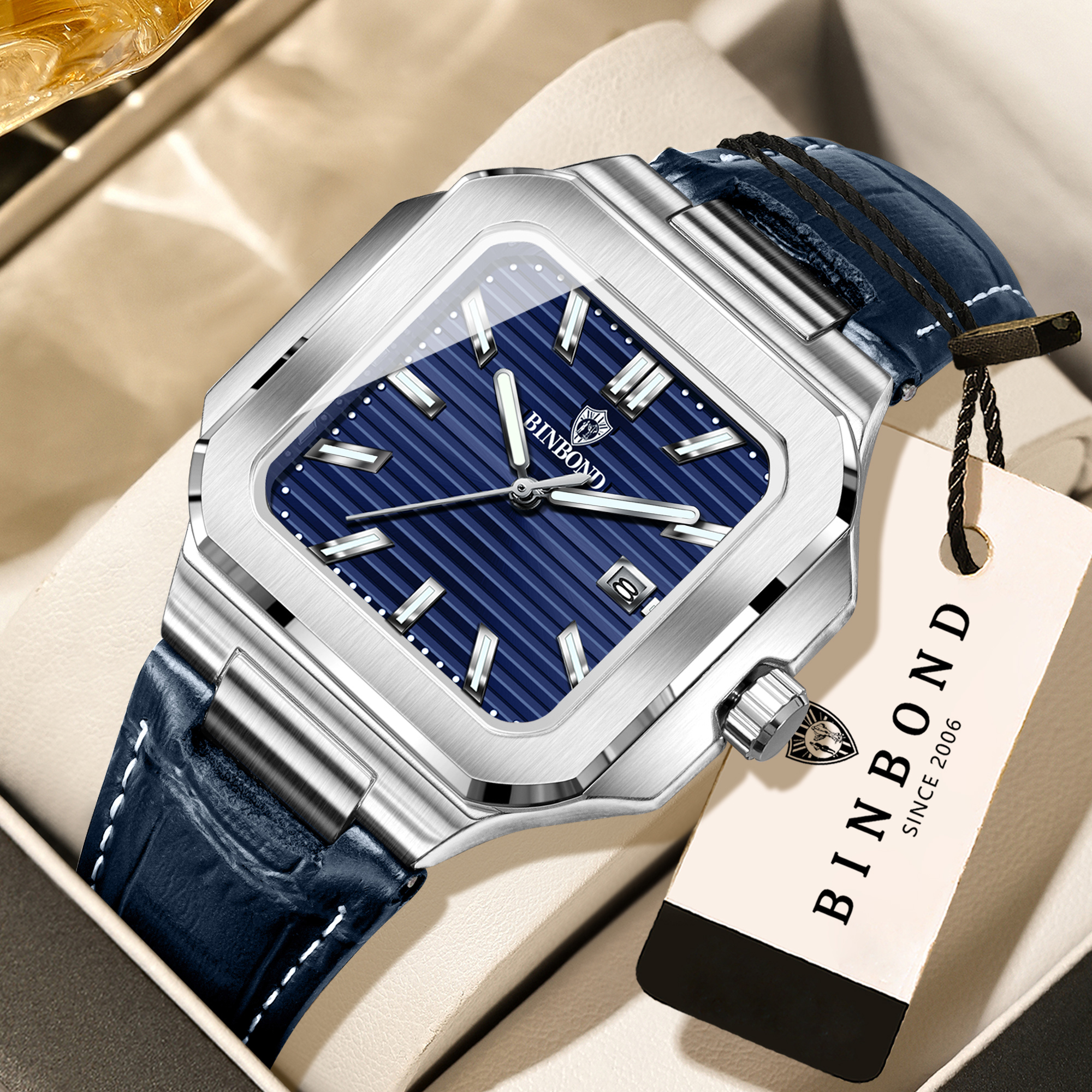 Smartwatch Casual Watches For Men - BINBOND Vierkante Quartz Horloges Voor Mannen