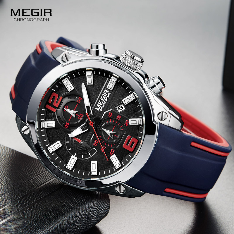 Silicone Sport Band - Megir heren chronograaf analoog quartz horloge