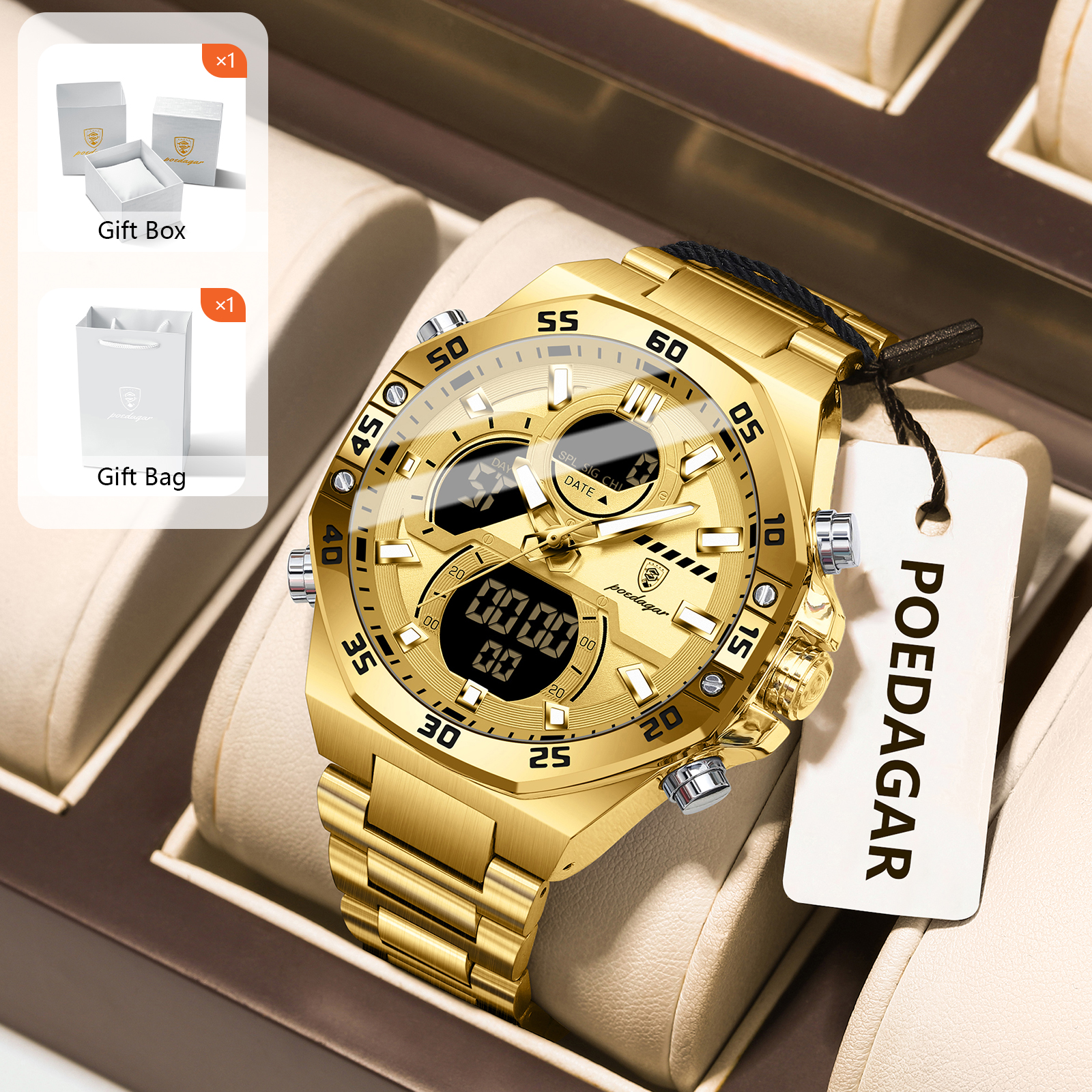Analog Quartz Watch - POEDAGAR Sport herenhorloge LED waterdicht weekdatum