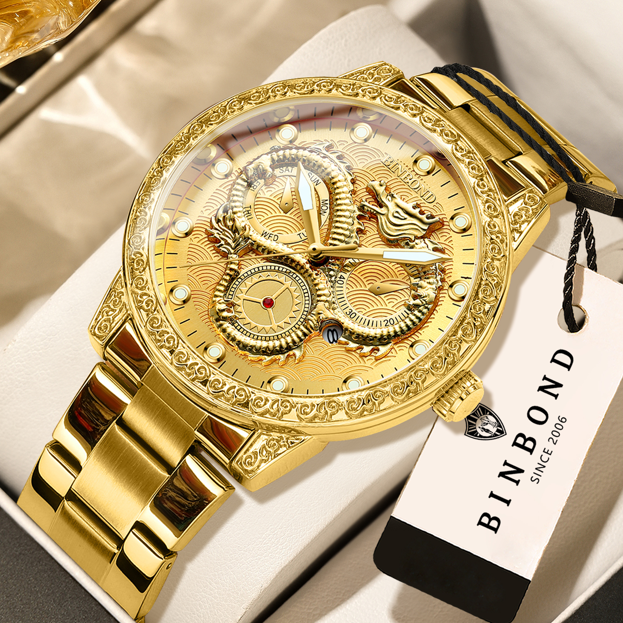 Smartwatch Casual Watches For Men - BINBOND Dragon Vintage Luxe Quartz Horloges