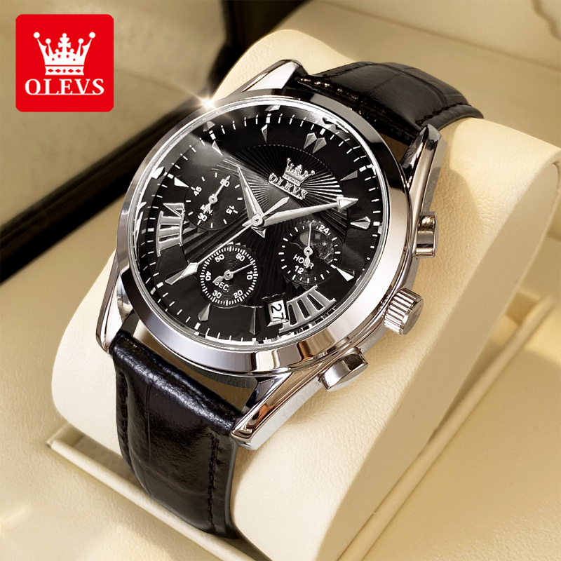 Analog Quartz Watch - OLEVS casual mode herenhorloges maanfase chronograaf