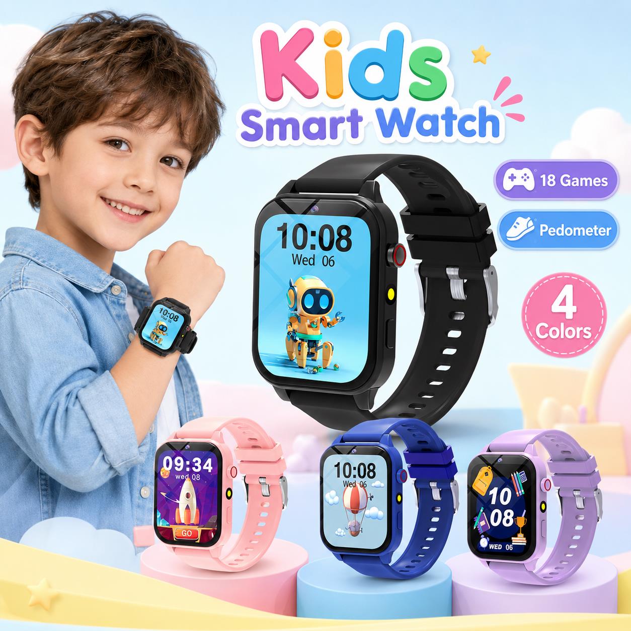 Smartwatch Digital Watches For Boys - Slimme horloge-spellen voor kinderen, 18 puzzelspellen,