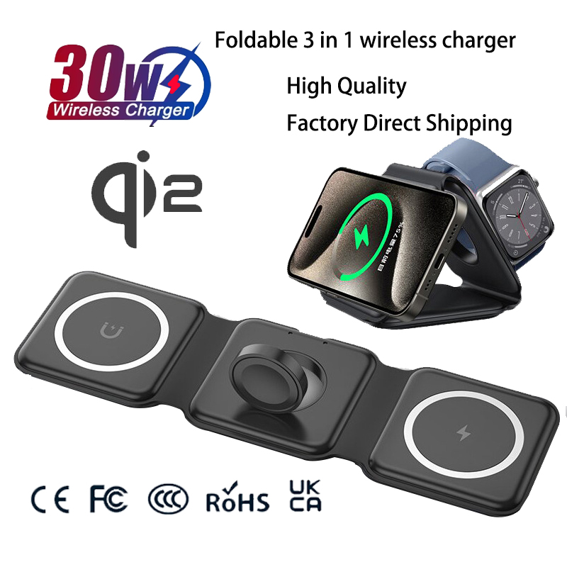 Smartwatch Apple Watch - Universele Qi2 Magnetische Opvouwbare Oplaadstation Reislader