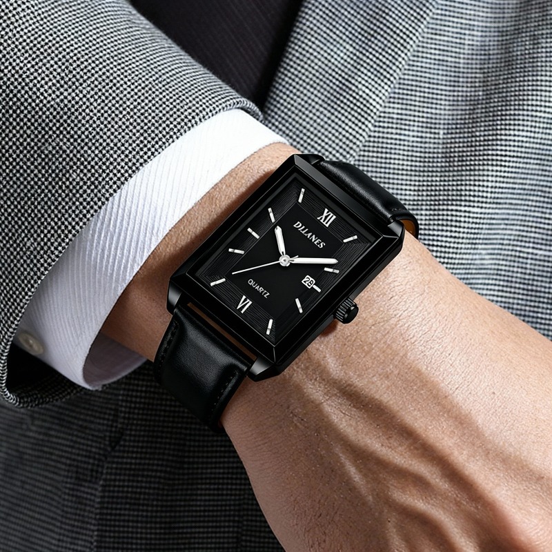 Smartwatch Casual Watches For Men - Casual lederen herenhorloges Mode vierkante quartzhorloges