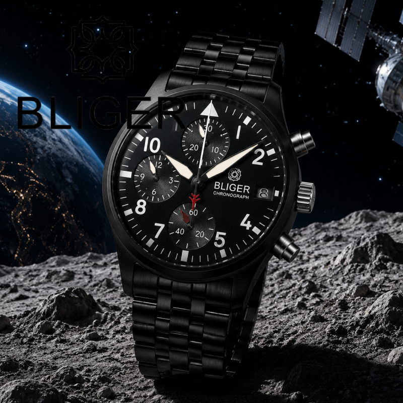 Analog Quartz Watch - BLIGER Volledig zwart geborsteld 38 mm