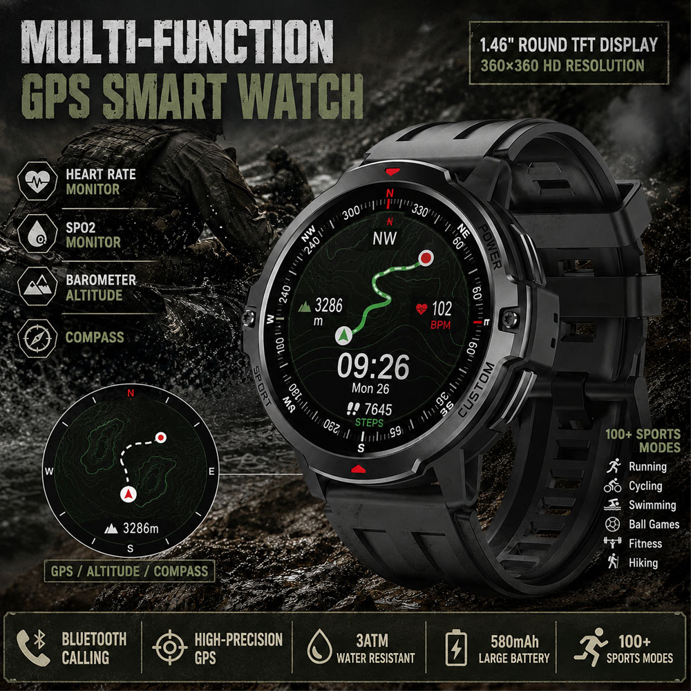 Timex Watches Smartwatch - NIEUWE 1.46 Inch Militaire GPS Smartwatch