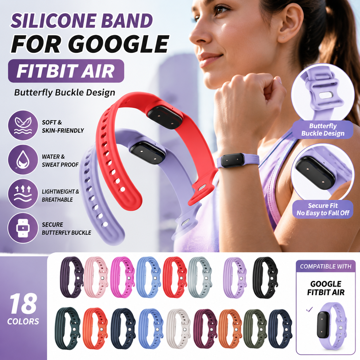 Silicone Sport Band - Siliconen band voor Google Fitbit Air