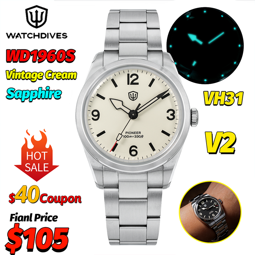 Smartwatch Casual Watches For Men - Watchdives WD1960S V2 Vintage Crème 36Mm