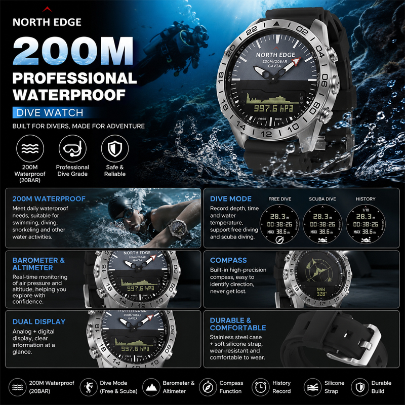 NORTH EDGE Heren duikhorloge M - Smartwatch Army Watches For Men recensie en prijs